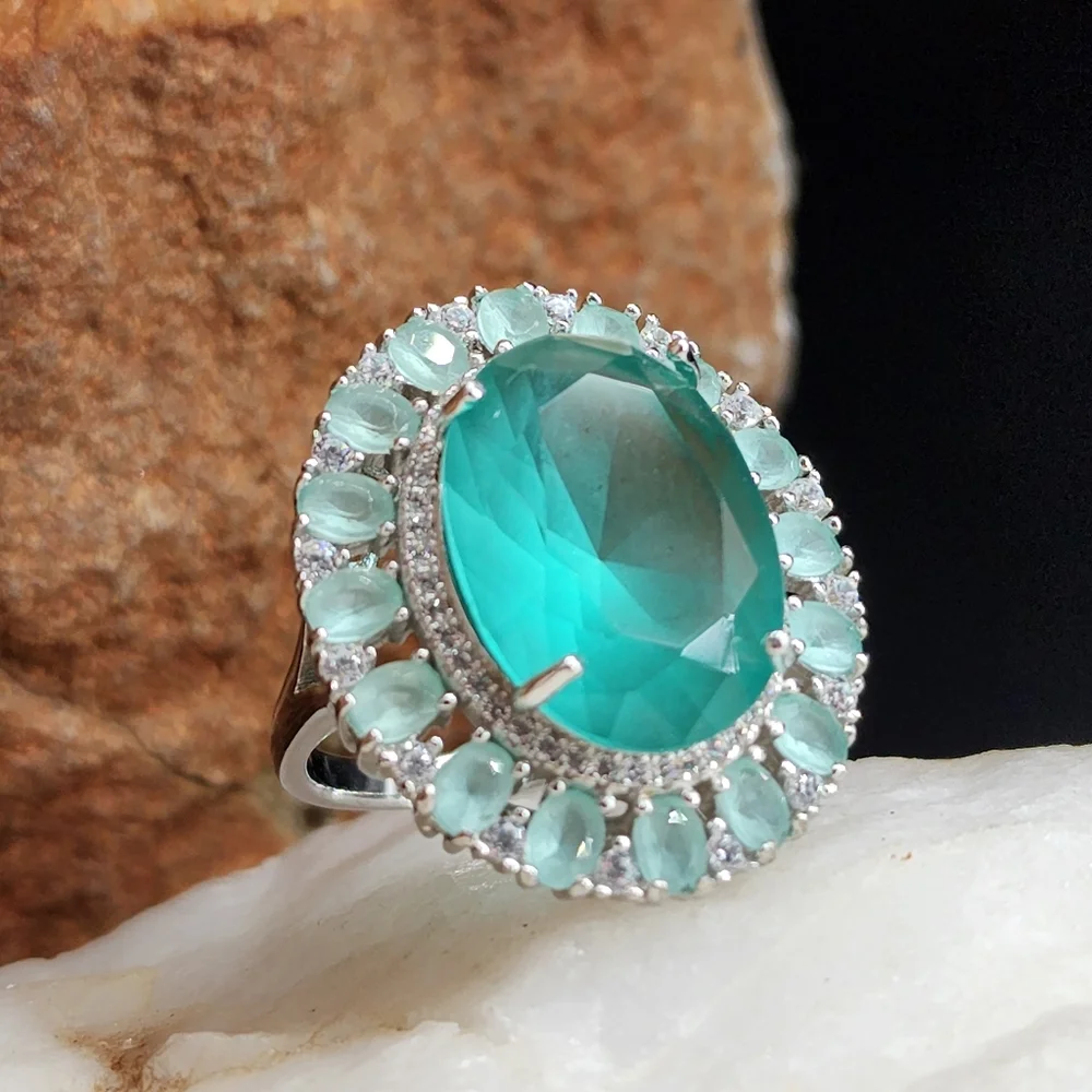 Sterling Silver 925 Ring Aqua Blue Chalcedony Gems Unique Designer Silversmith